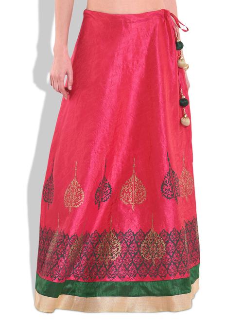 pink dupion silk block printed skirt - 1274259 - Very Small Image - 1