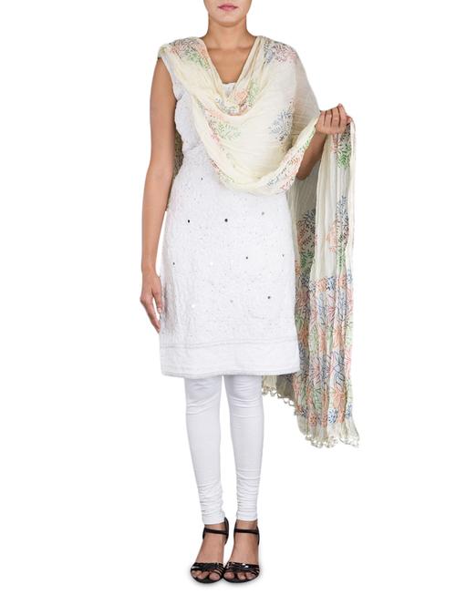 floral printed off-white chiffon dupatta - 1275130 - Very Small Image - 1