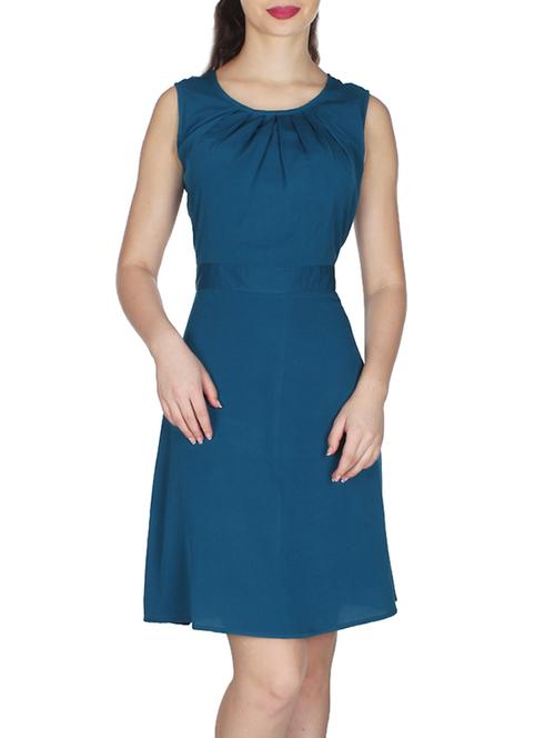 blue crepe fit & flare dress - 12753955 - Very Small Image - 1