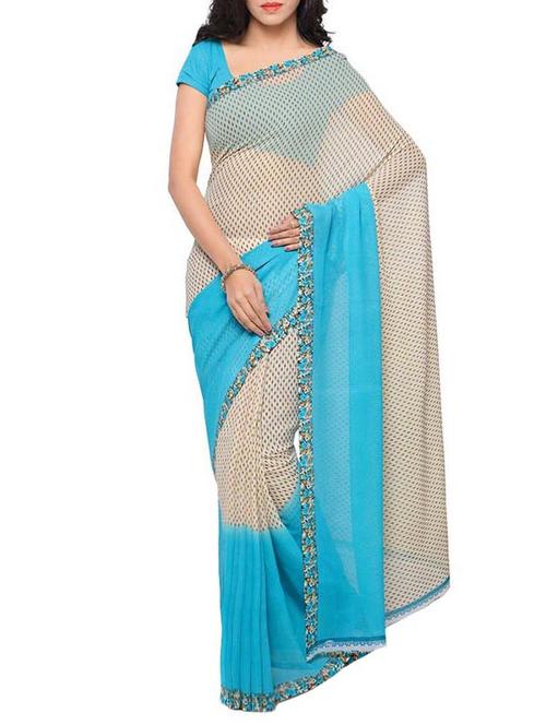 cream color saree with blouse - 12754516 - Very Small Image - 1