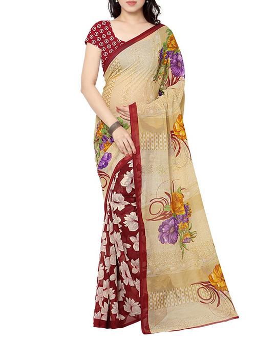 cream half and half saree with blouse - 12754521 - Very Small Image - 1