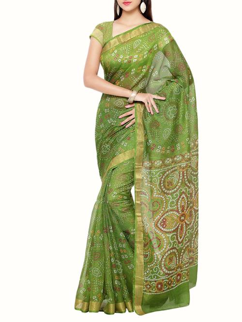 green bandhani saree with blouse - 12754530 - Very Small Image - 1