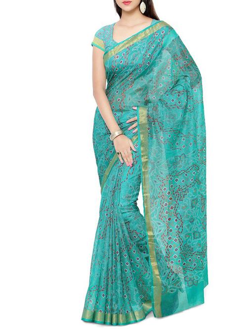 green bandhani saree with blouse - 12754532 - Very Small Image - 1
