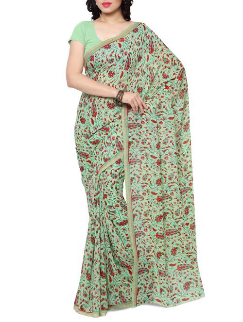 green color saree with blouse - 12754549 - Very Small Image - 1