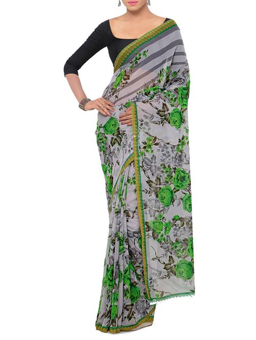 grey color saree with blouse - 12754556 - Very Small Image - 1