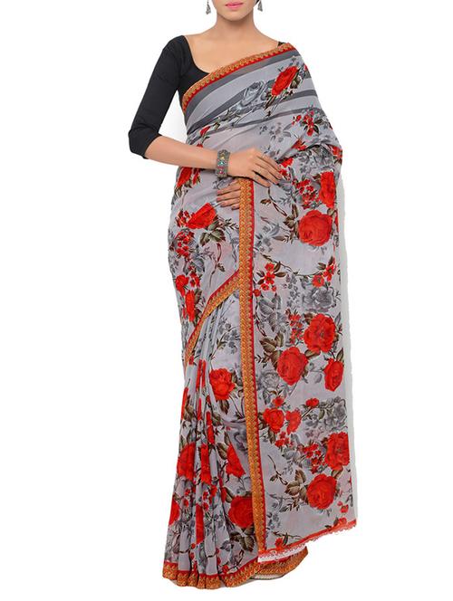 grey color saree with blouse - 12754559 - Very Small Image - 1