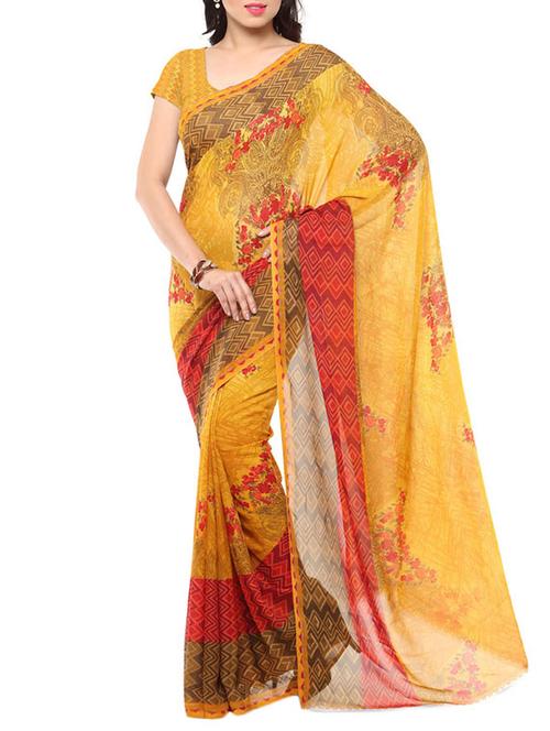 yellow color saree with blouse - 12754670 - Very Small Image - 1