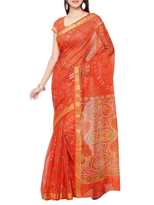 orange bandhani saree with blouse - 12754706 - Very Small Image - 1