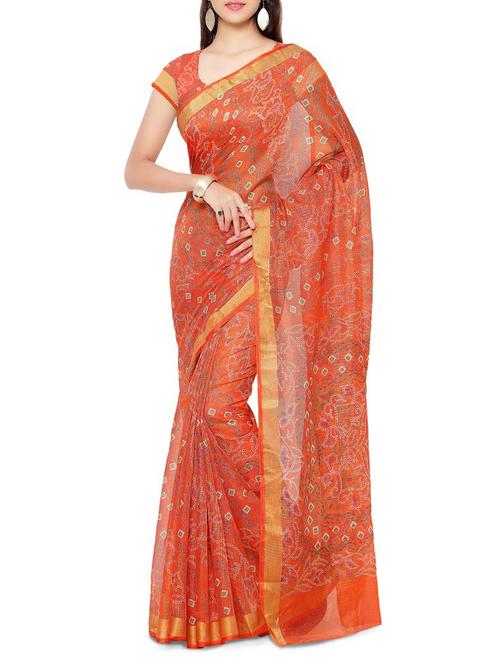 orange bandhani saree with blouse - 12754707 - Very Small Image - 1