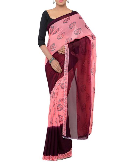 peach color saree with blouse - 12754733 - Very Small Image - 1