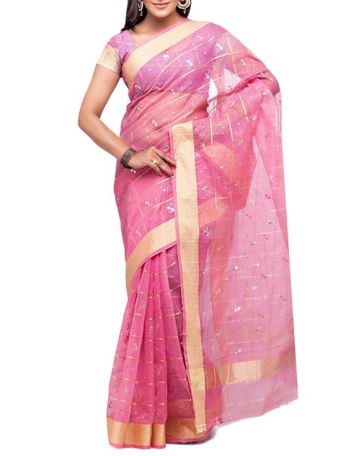 pink color saree with blouse - 12754740 - Very Small Image - 1