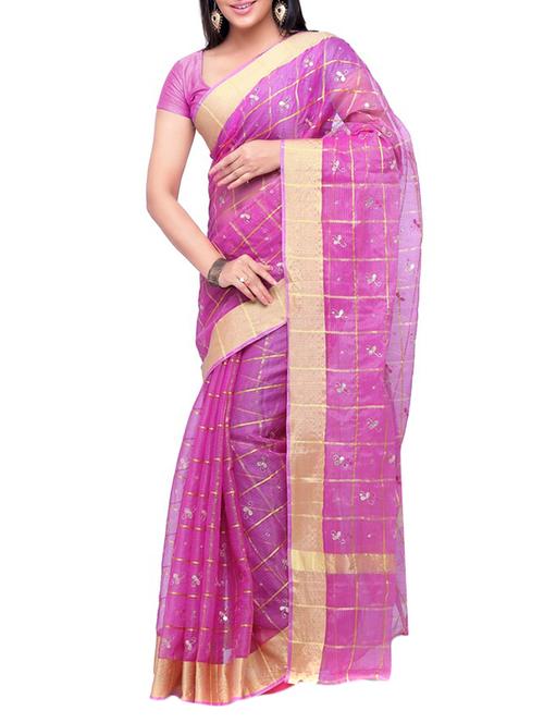 purple color saree with blouse - 12754761 - Very Small Image - 1