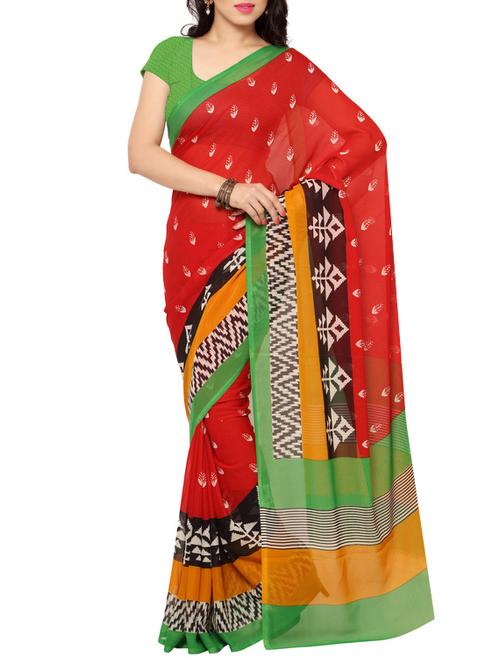 red color saree with blouse - 12754802 - Very Small Image - 1