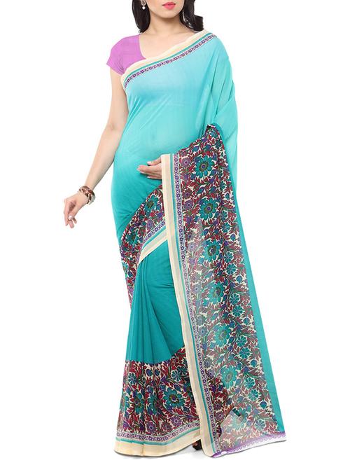 sky blue color saree with blouse - 12754819 - Very Small Image - 1