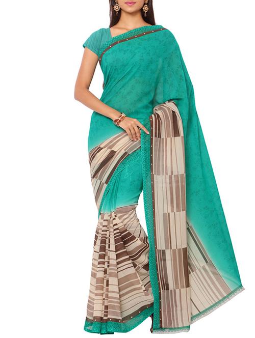 turquoise color saree with blouse - 12754827 - Very Small Image - 1