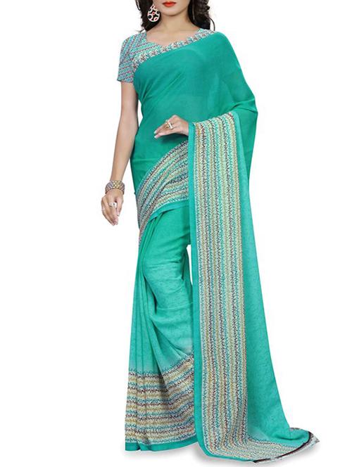 turquoise color saree with blouse - 12754829 - Very Small Image - 1