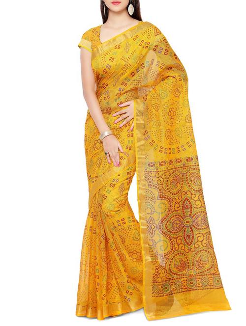 yellow color bandhani saree with blouse - 12754845 - Very Small Image - 1