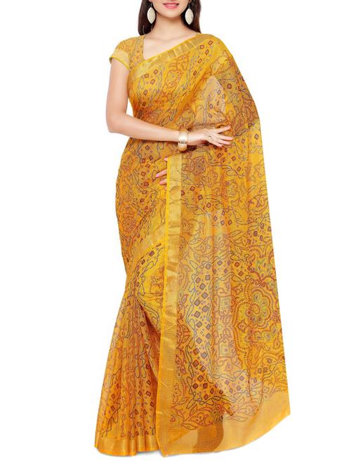 yellow bandhani saree with blouse - 12754846 - Very Small Image - 1