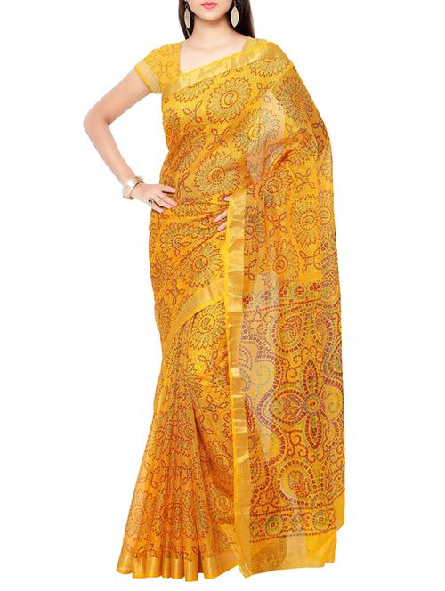 yellow bandhani saree with blouse - 12754847 - Very Small Image - 1