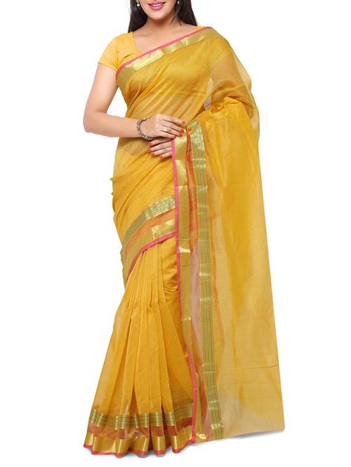 yellow color saree with blouse - 12754857 - Very Small Image - 1