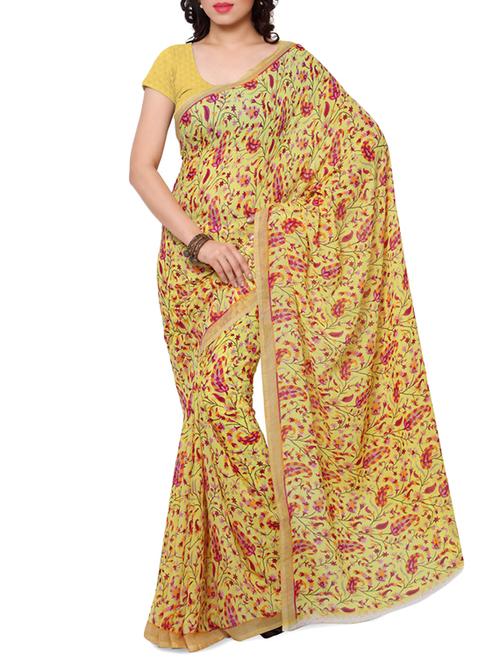 yellow color saree with blouse - 12754862 - Very Small Image - 1