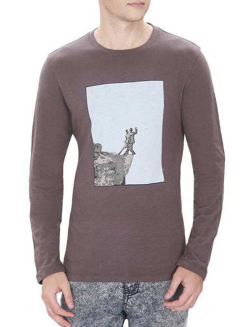 taupe printed cotton t-shirt - 12754914 - Very Small Image - 1