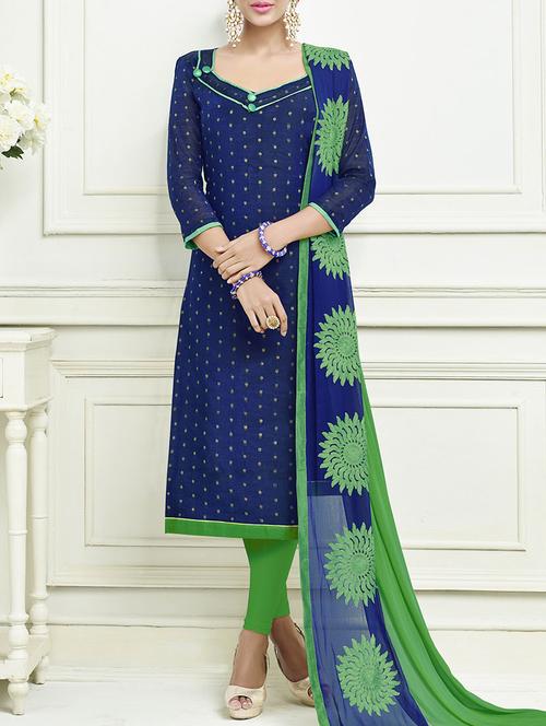 blue cotton blend churidaar dress material - 12755028 - Very Small Image - 1