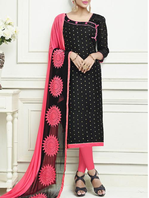 black cotton blend churidaar dress material - 12755029 - Very Small Image - 1
