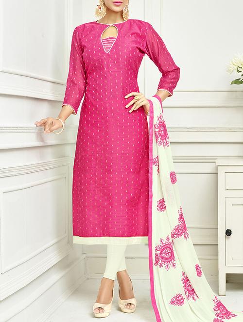 pink cotton blend churidaar dress material - 12755031 - Very Small Image - 1
