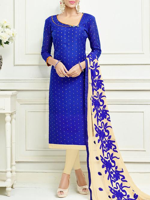 blue cotton blend churidaar dress material - 12755034 - Very Small Image - 1