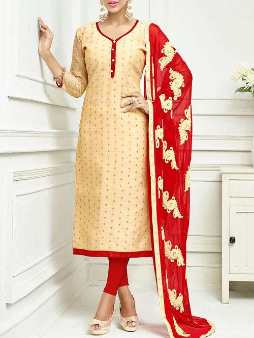 beige cotton blend churidaar dress material - 12755037 - Very Small Image - 1