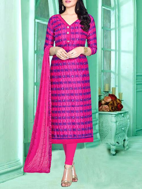 pink cotton blend churidaar dress material - 12755059 - Very Small Image - 1