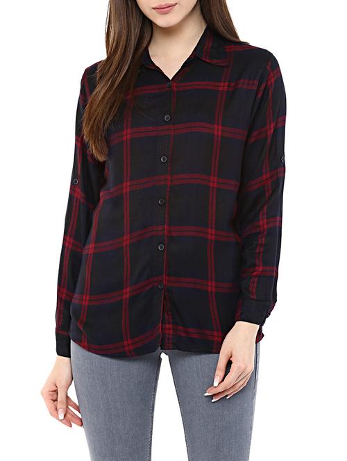 navy blue checkered cotton regular shirt - 12759085 - Very Small Image - 1