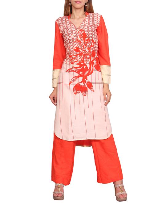 orange rayon kurti - 12759642 - Very Small Image - 1