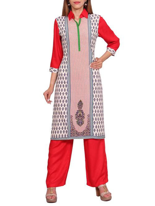 orange rayon kurti - 12759648 - Very Small Image - 1