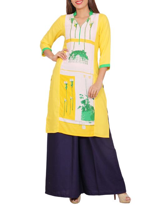 yellow rayon kurti - 12759673 - Very Small Image - 1