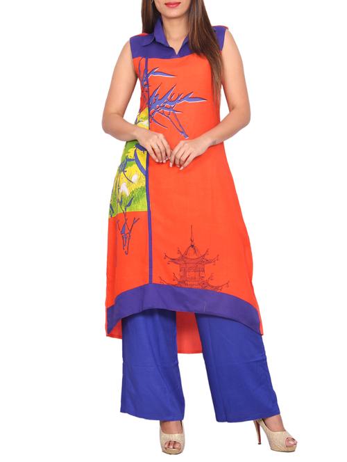 orange rayon kurti - 12759693 - Very Small Image - 1