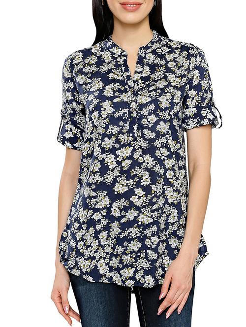 blue cotton blend regular kurti - 12760001 - Very Small Image - 1