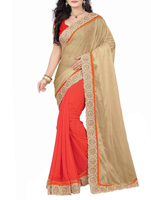 orange half and half saree with blouse - 12763056 - Very Small Image - 1