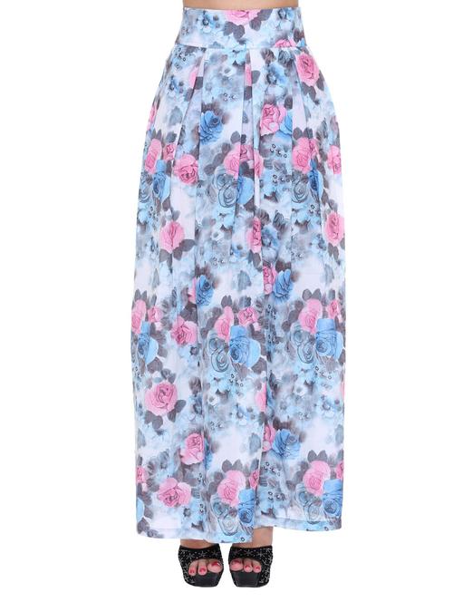 light blue floral printed polyester maxi skirt - 12763115 - Very Small Image - 1