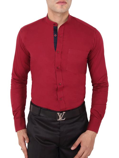 solid red cotton casual shirt - 12763321 - Very Small Image - 1