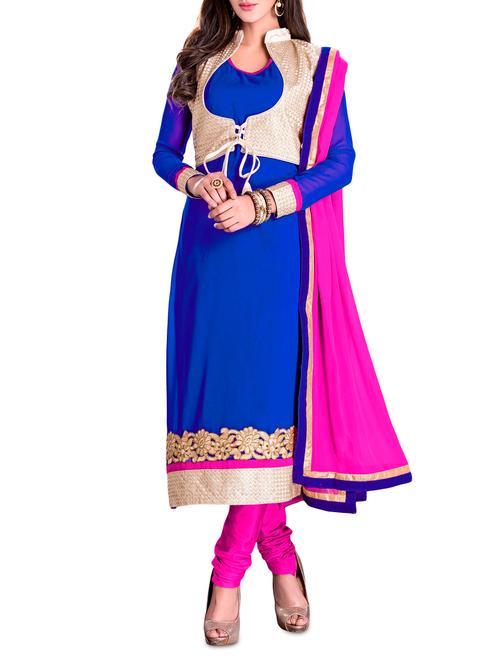 royal blue unstitched embroidered suit set - 1276643 - Very Small Image - 1