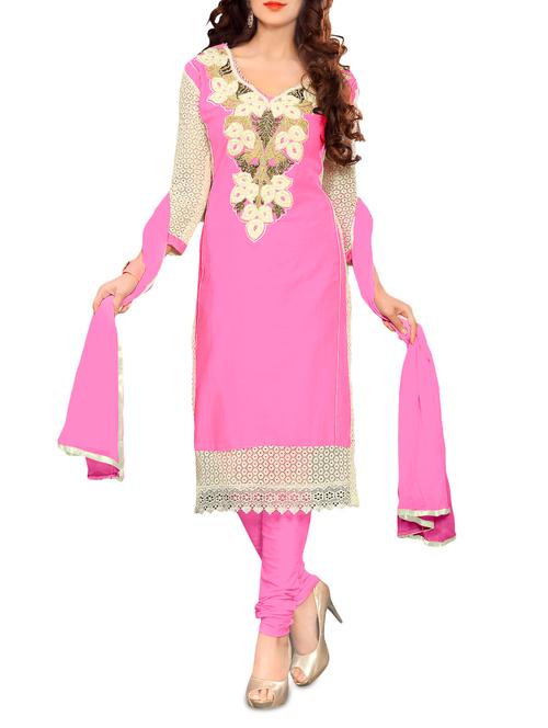 pink unstitched embroidered suit set - 1276675 - Very Small Image - 1