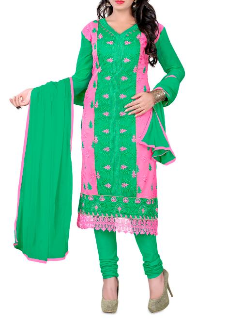 green unstitched embroidered suit set - 1276680 - Very Small Image - 1
