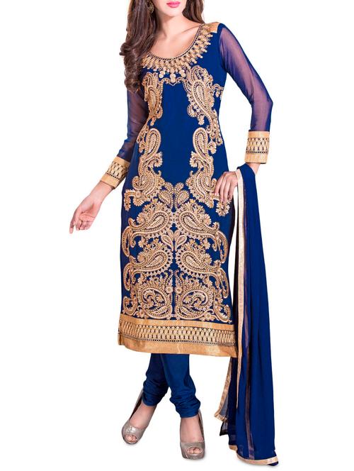 dark blue unstitched embroidered suit set - 1276753 - Very Small Image - 1
