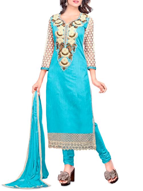 light blue unstitched embroidered suit set - 1276754 - Very Small Image - 1