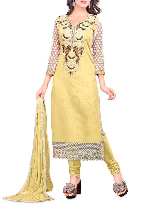 yellow unstitched embroidered suit set - 1276756 - Very Small Image - 1