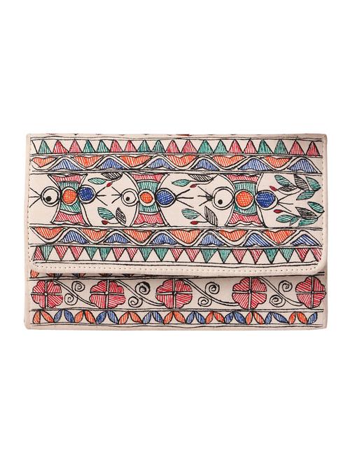 imithila handpainted jeans casual wear clutch with madhubani painting of parrots & flowers for women and girls - 12773688 - Very Small Image - 1