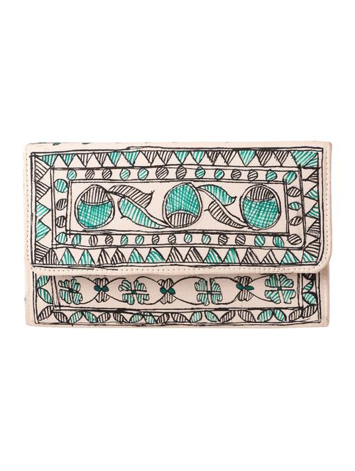 imithila handpainted clutch green colour madhubani painting of lily for women and girls - 12773704 - Very Small Image - 1