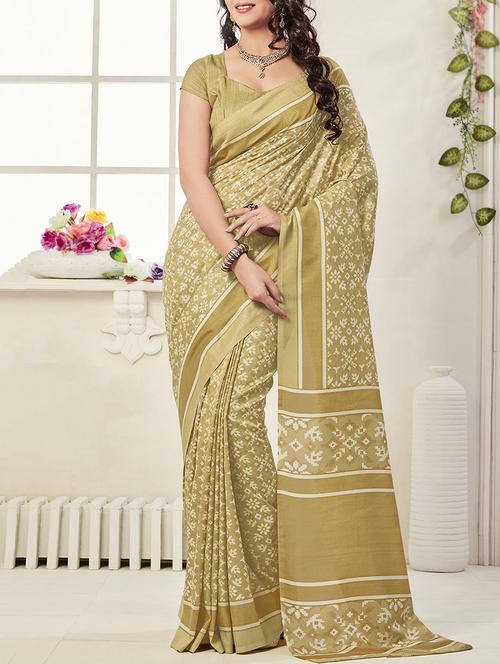 beige printed art silk saree with blouse - 12774025 - Very Small Image - 1